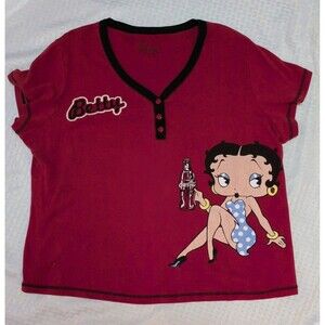 Rare Vintage ? BETTY BOOP COCA COLA Henley Shirt Tshirt Top Size 2X Exc Cond